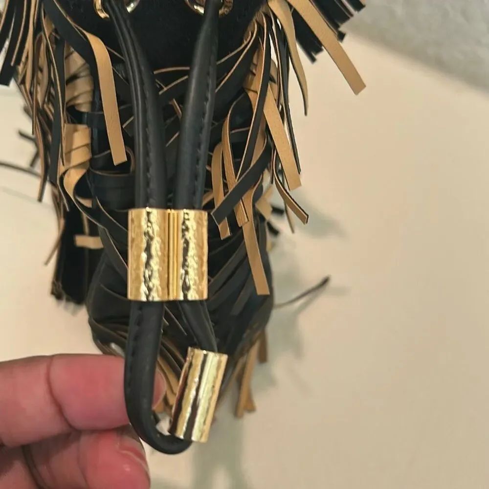Ulla Johnson Adria Fringe Crossbody Purse Pleated Wave Black Beige Artsy Boho NE - Picture 12 of 13